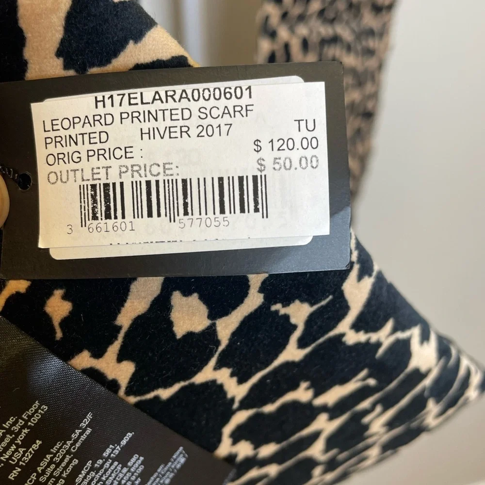Maje Black and Cream Leopard-Print Scarf